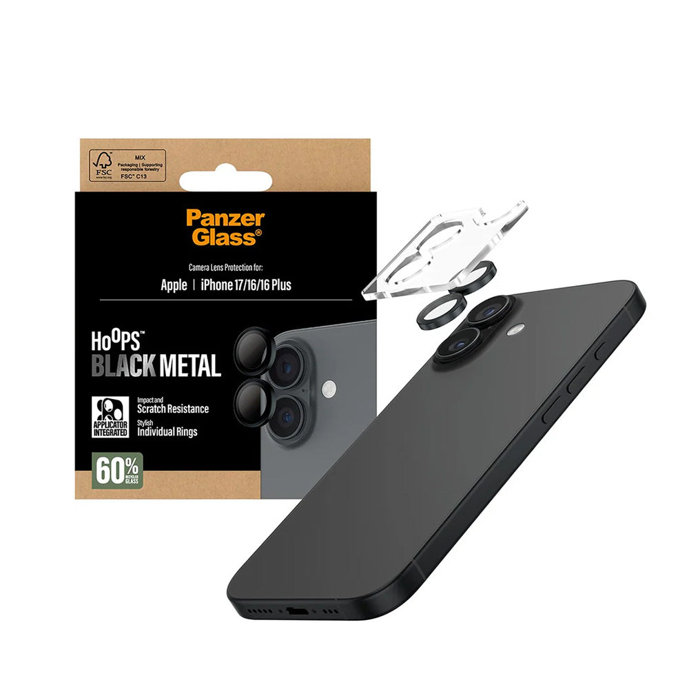 Pellicola Protettiva Posteriore PanzerGlass Hoops per Apple iPhone 17 / 16 Plus / 16, Vetro Temperato, Nero