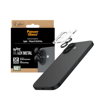 Pellicola Protettiva Posteriore PanzerGlass Hoops per Apple iPhone 17 / 16 Plus / 16, Vetro Temperato, Nero