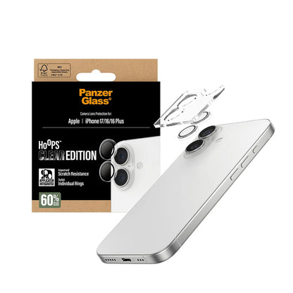 PanzerGlass Hoops Rear Camera Protector for Apple iPhone 17 / 16 Plus / 16, Tempered Glass, Transparent