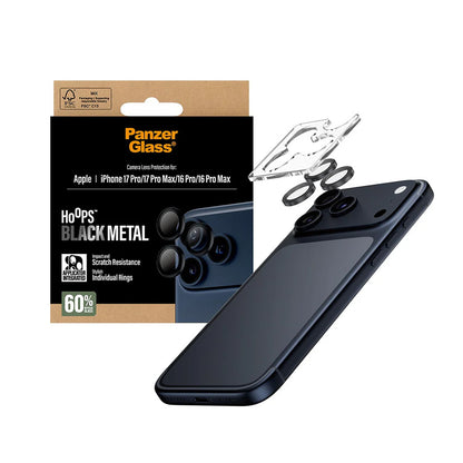 Schutzfolie PanzerGlass Hoops für die Rückkamera des Apple iPhone 17 Pro Max / 17 Pro / 16 Pro Max / 16 Pro, gehärtetes Glas, Schwarz