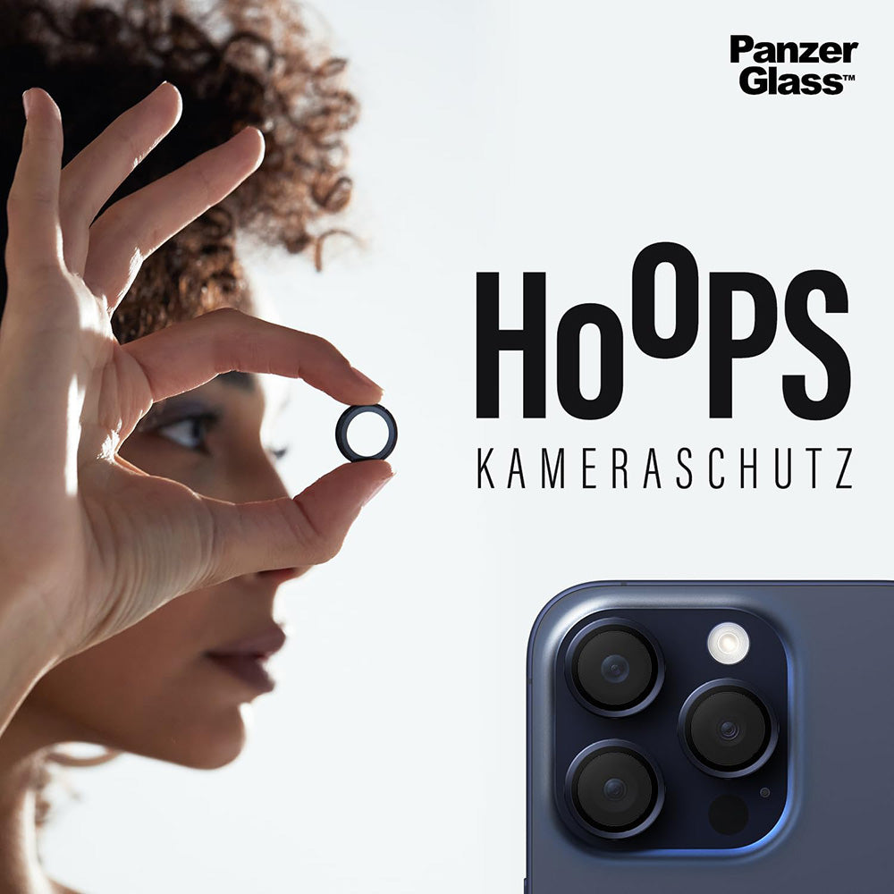 Schutzfolie PanzerGlass Hoops für die Rückkamera des Apple iPhone 17 Pro Max / 17 Pro / 16 Pro Max / 16 Pro, gehärtetes Glas, Schwarz