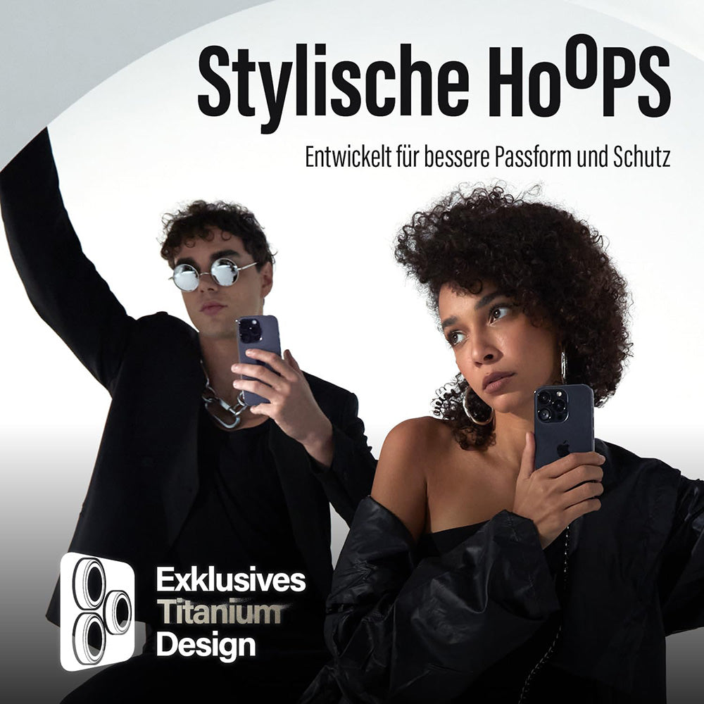 Schutzfolie PanzerGlass Hoops für die Rückkamera des Apple iPhone 17 Pro Max / 17 Pro / 16 Pro Max / 16 Pro, gehärtetes Glas, Schwarz