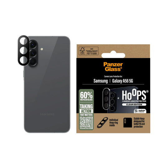 Schutzfolie PanzerGlass Hoops für die Rückkamera des Samsung Galaxy A56 A566, gehärtetes Glas, Transparent