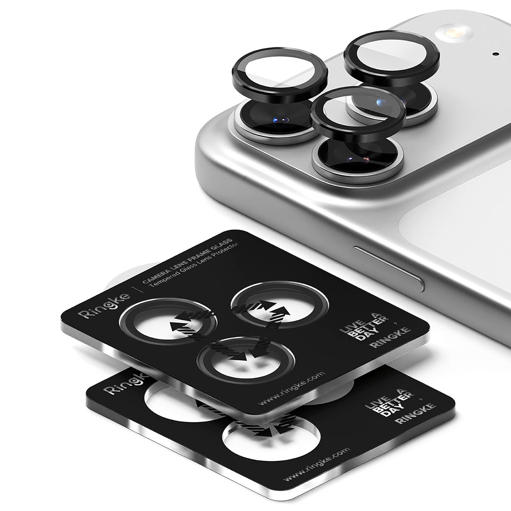 Film de protection Ringke pour caméra arrière Apple iPhone 17 Pro Max / 17 Pro, Verre trempé, Noir