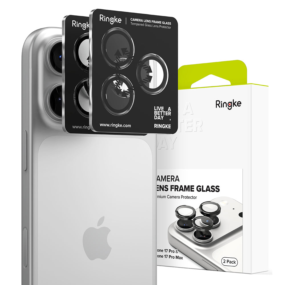 Film de protection Ringke pour caméra arrière Apple iPhone 17 Pro Max / 17 Pro, Verre trempé, Noir