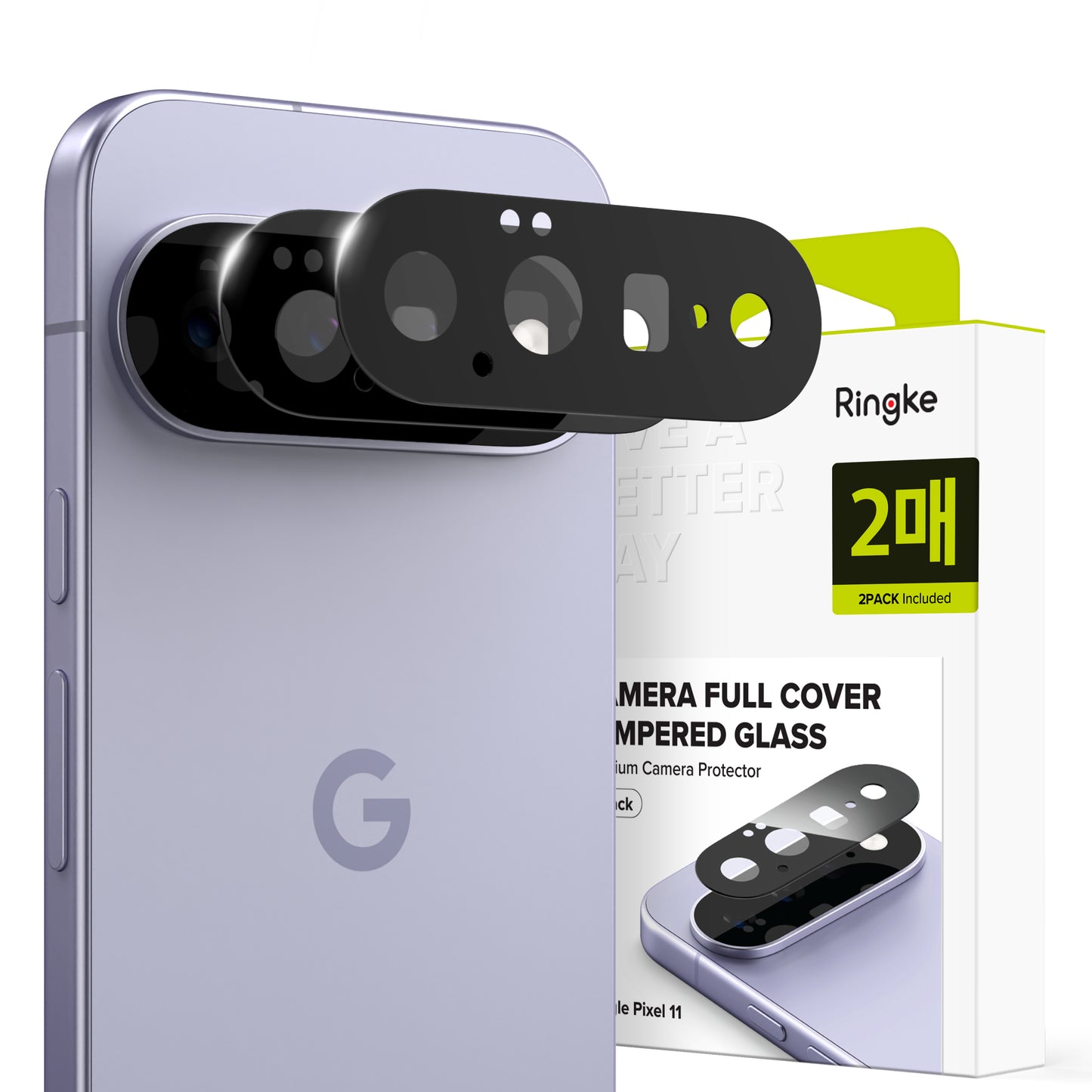 Pellicola protettiva per fotocamera posteriore Ringke per Google Pixel 11, vetro temperato, set da 2 pezzi, nero