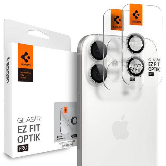 Schutzfolie für die Rückkamera Spigen GlastR EZ FIT Optik Pro für Apple iPhone 17 / 16 Plus / 16, gehärtetes Glas, Set mit 2 Stück, Silberfarben