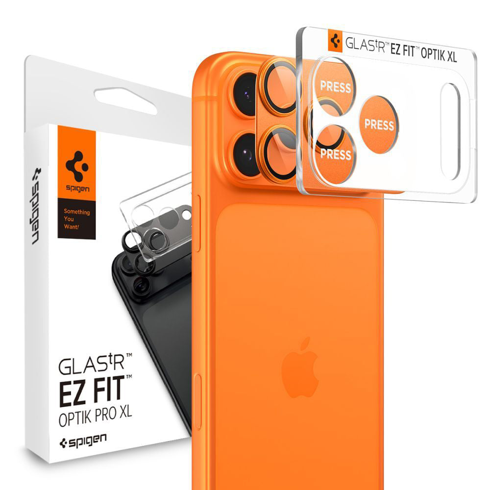 Film de protection pour caméra arrière Spigen GlastR EZ FIT Optik Pro pour Apple iPhone 17 Pro Max, Verre Trempé, Lot de 2 pièces, Orange