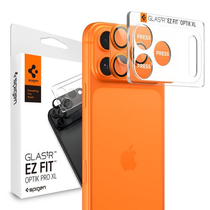 Film de protection pour caméra arrière Spigen GlastR EZ FIT Optik Pro pour Apple iPhone 17 Pro Max, Verre Trempé, Lot de 2 pièces, Orange