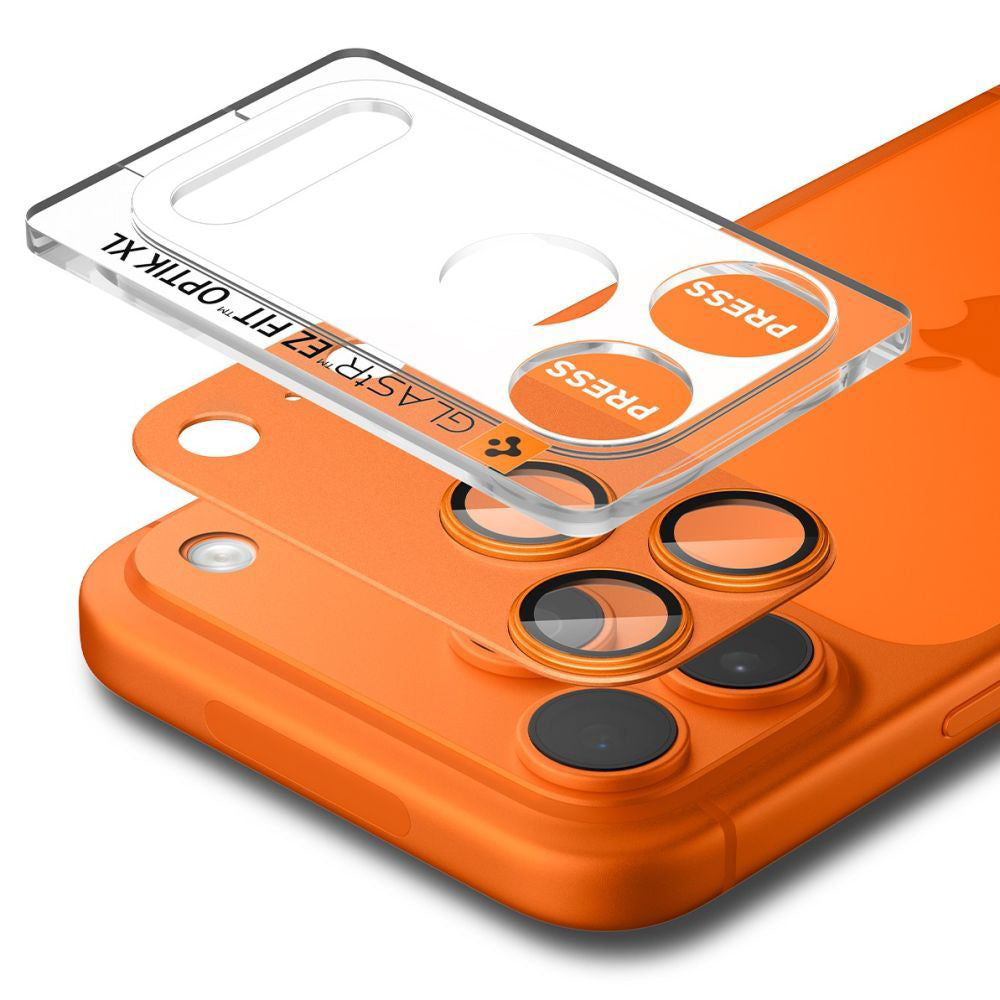 Film de protection pour caméra arrière Spigen GlastR EZ FIT Optik Pro pour Apple iPhone 17 Pro Max, Verre Trempé, Lot de 2 pièces, Orange
