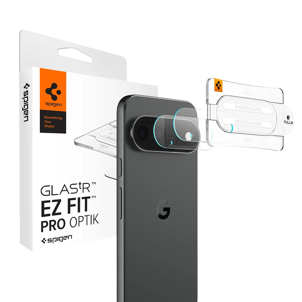 Pellicola protettiva per fotocamera posteriore Spigen GlastR EZ FIT Optik Pro per Google Pixel 11 Pro, vetro temperato, set da 2 pezzi, trasparente AGL11484