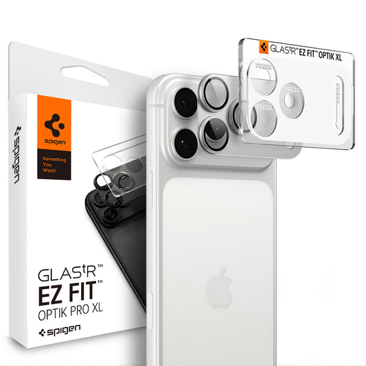 Pellicola protettiva per fotocamera posteriore Spigen GlastR EZ FIT Optik Pro XL per Apple iPhone 18 Pro, Vetro temperato, Argento AGL12038
