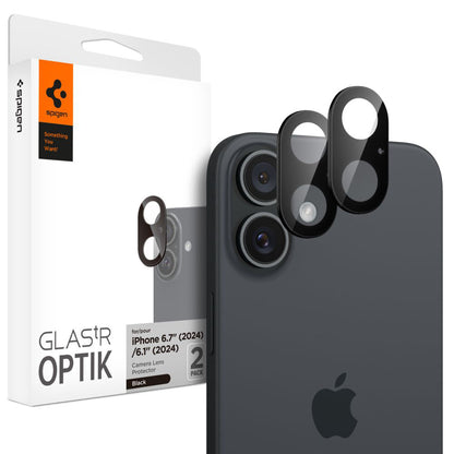 Film de protection pour caméra arrière Spigen GlastR Optik pour Apple iPhone 16 Plus / 16, Verre Trempé, Lot de 2 pièces, Noir AGL07922