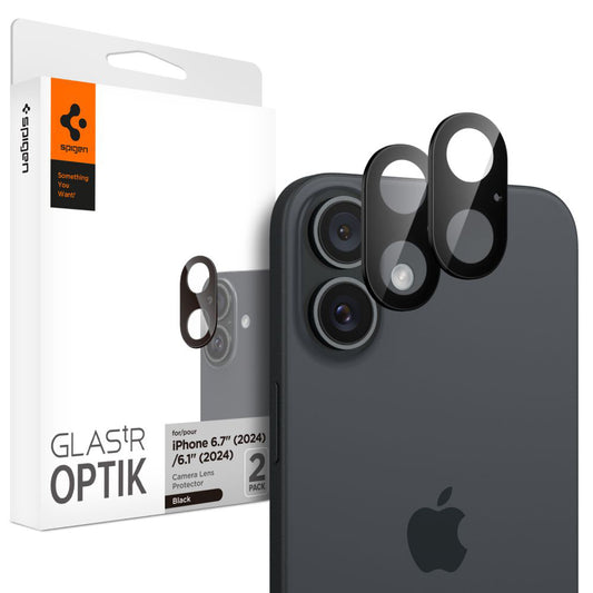 Film de protection pour caméra arrière Spigen GlastR Optik pour Apple iPhone 16 Plus / 16, Verre Trempé, Lot de 2 pièces, Noir AGL07922