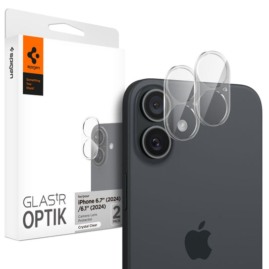 Spigen GlastR Optik Rückkamera-Schutzfolie für Apple iPhone 16 Plus / 16, gehärtetes Glas, 2er-Set, transparent AGL07923