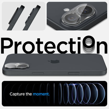 Spigen GlastR Optik Rückkamera-Schutzfolie für Apple iPhone 16 Plus / 16, gehärtetes Glas, 2er-Set, transparent AGL07923