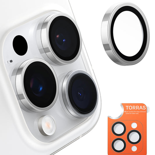 Torras Lensguard Rückkamera-Schutzfolie für Apple iPhone 16 Pro Max / 16 Pro, gehärtetes Glas, Metallic Grau