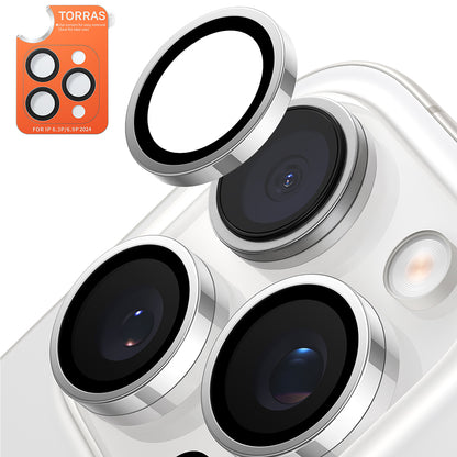 Torras Lensguard Rückkamera-Schutzfolie für Apple iPhone 16 Pro Max / 16 Pro, gehärtetes Glas, Metallic Grau