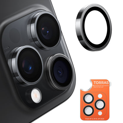 Torras Lensguard Rückkamera-Schutzfolie für Apple iPhone 16 Pro Max / 16 Pro, gehärtetes Glas, Schwarz