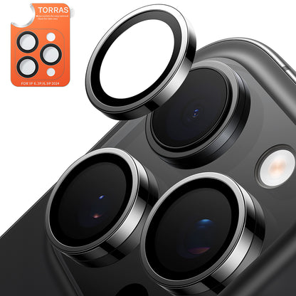 Torras Lensguard Rückkamera-Schutzfolie für Apple iPhone 16 Pro Max / 16 Pro, gehärtetes Glas, Schwarz
