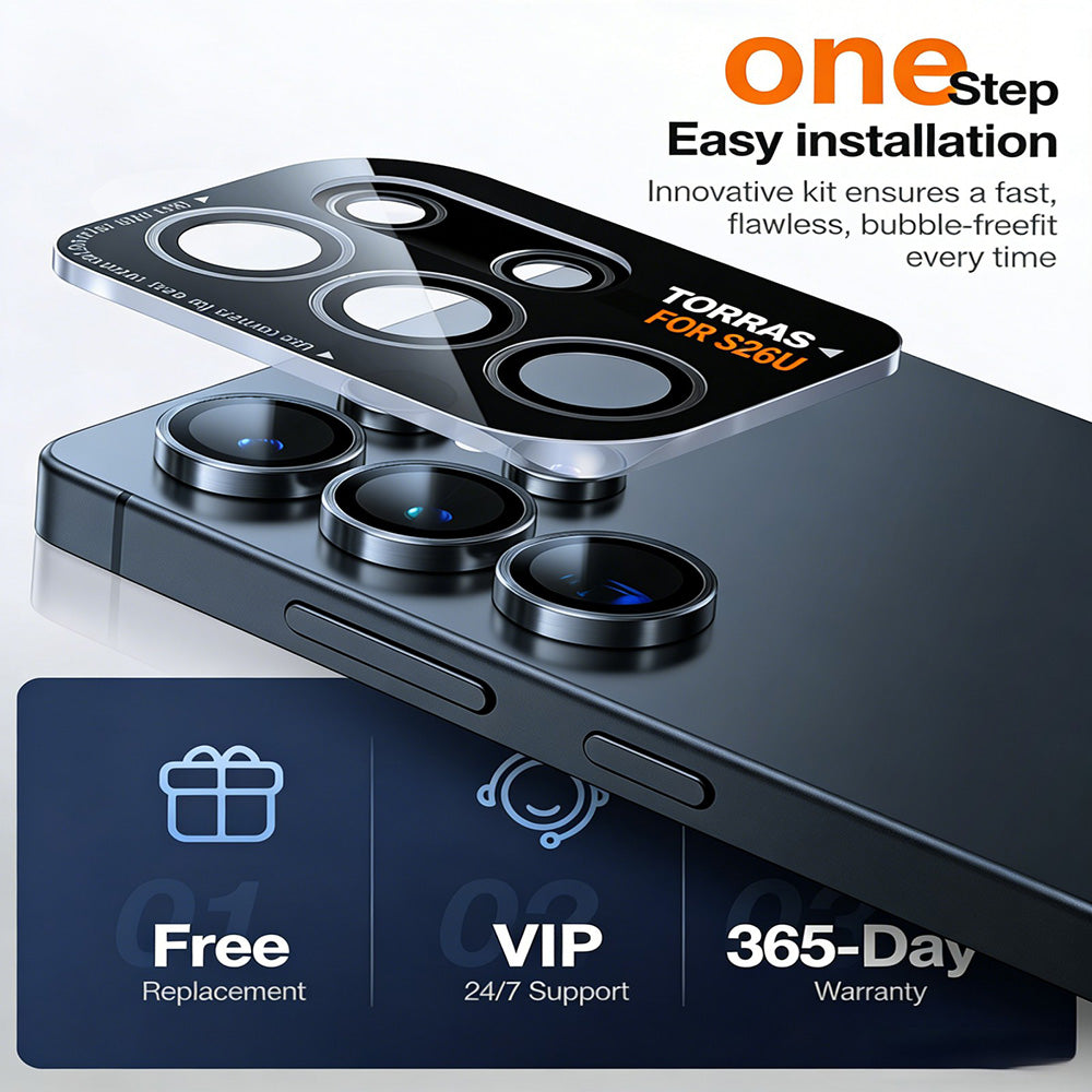 Pellicola Protettiva Posteriore Torras Lensguard per Samsung Galaxy S26 Ultra, Vetro Temperato, Nero