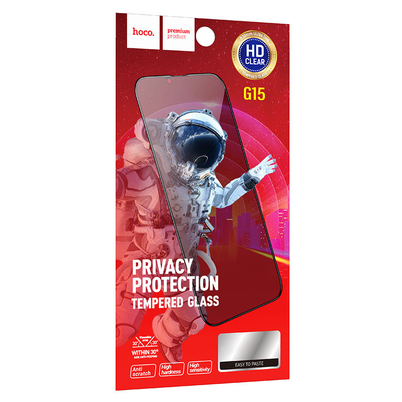 Film de protection écran Privacy HOCO G15 pour Apple iPhone 15 Pro, Verre Trempé, Full Glue, 5D