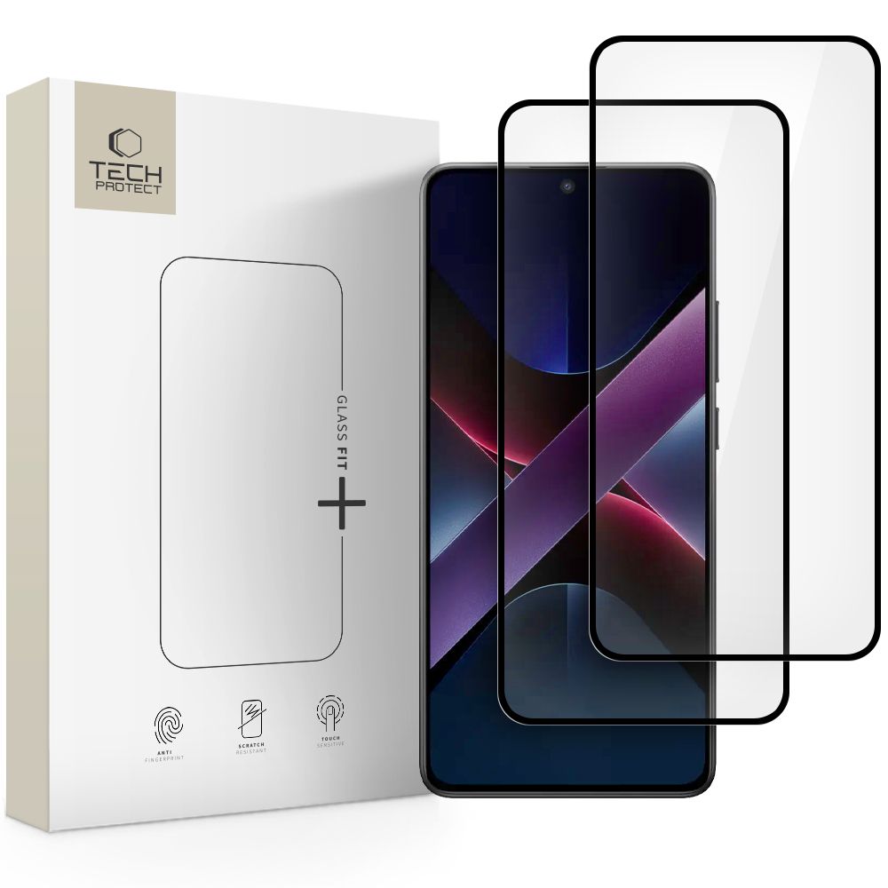 Pellicola protettiva schermo Tech-Protect FIT+ per Xiaomi Poco X7 Pro, Vetro Temperato, Full Glue, Set 2 pezzi, 2.5D