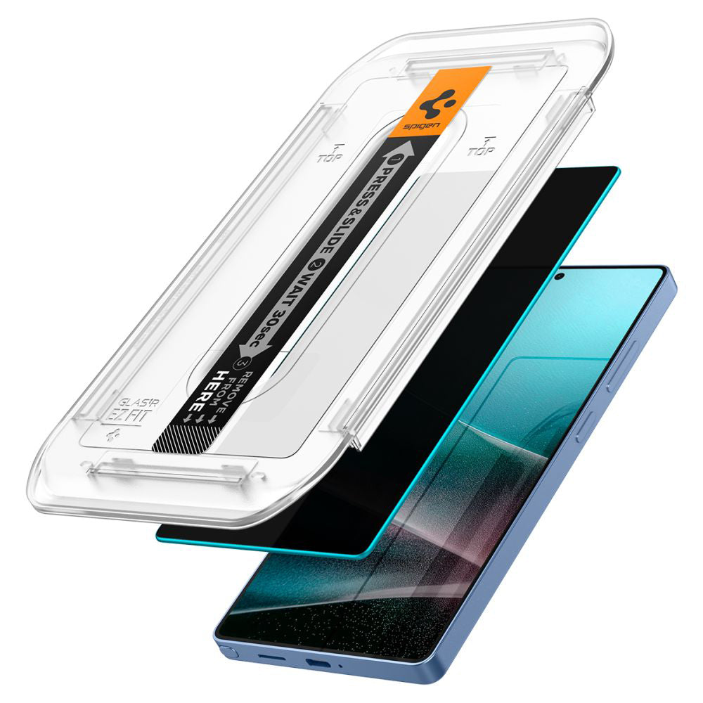 Pellicola protettiva per schermo Privacy Spigen GlastR EZ FIT HD per Samsung Galaxy S25 Ultra S938, Vetro temperato, Colla completa, Set 2 pezzi AGL09335