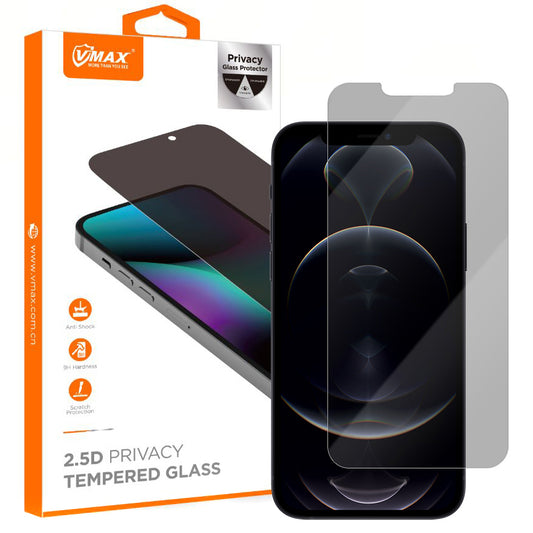Film de protection d'écran Privacy Vmax pour Apple iPhone 12 Pro Max, Verre trempé, Collage complet, 2.5D