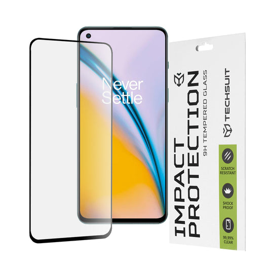 Pellicola protettiva per schermo Techsuit per OnePlus Nord 2T / Nord CE 5G / Nord 2 5G, Vetro temperato, Full Glue, 111D, Nero
