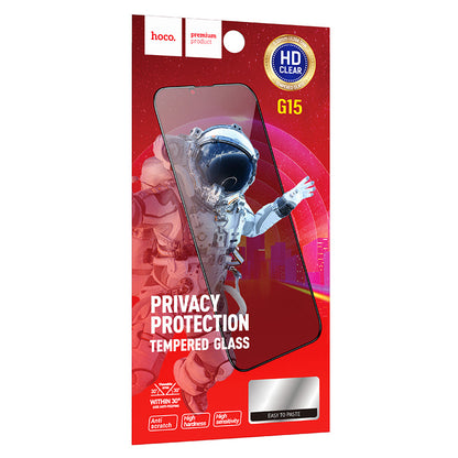 Schutzfolie Privacy HOCO G15 für Apple iPhone 16 Plus / 15 Plus, Gehärtetes Glas, Vollkleber, 5D
