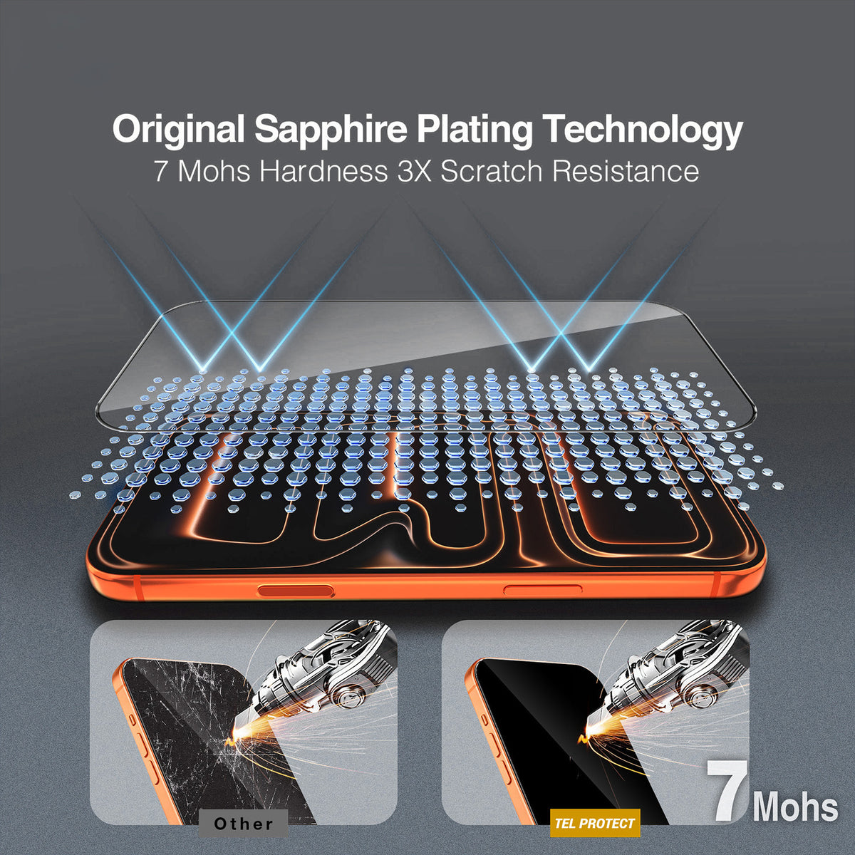 Pellicola protettiva per schermo Tel Protect 10X HD DLC Diamond Coating per Apple iPhone 17e / 16e / 14 / 13 Pro / 13, Vetro temperato, Full Glue, Nera