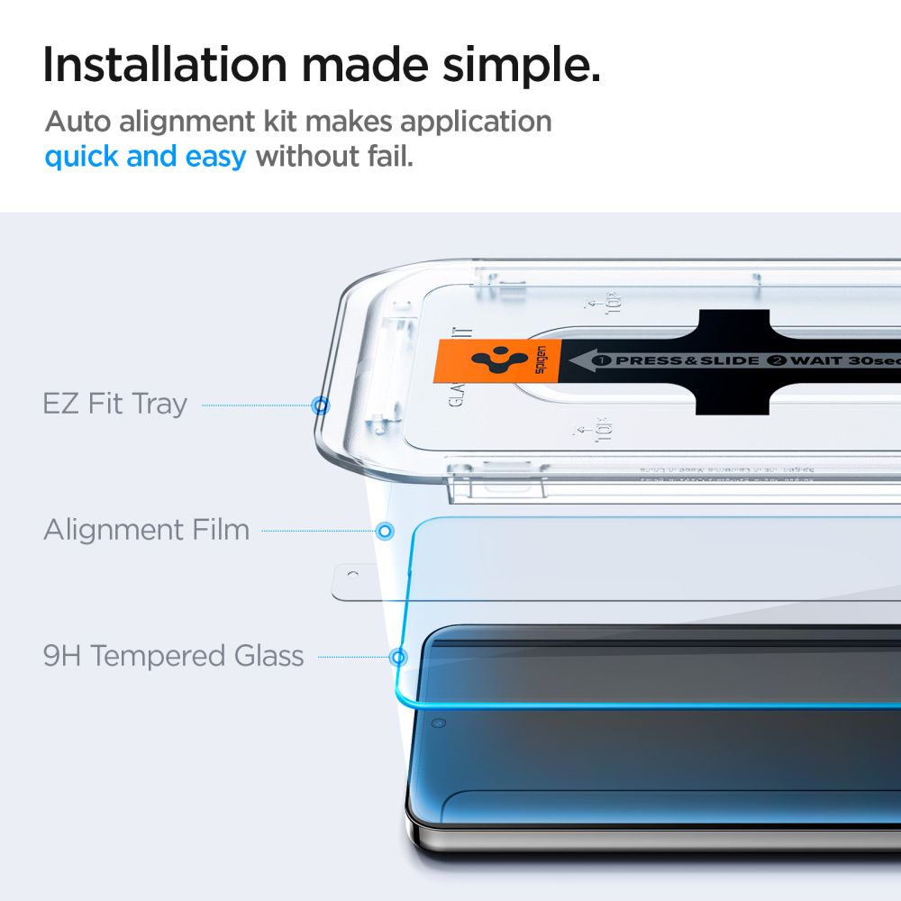 Film de protection d'écran Spigen GlastR EZ FIT pour Samsung Galaxy S25+ S936 / S24+ S926, Verre Trempé, Full Glue, Set de 2 pièces AGL07432