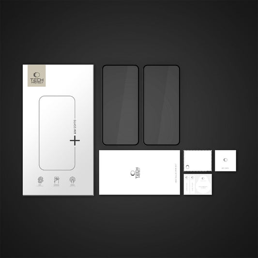 Pellicola protettiva per schermo Tech-Protect FIT+ per Motorola Moto G56, Vetro Temperato, Full Glue, Set 2 pezzi, 2.5D, Nera