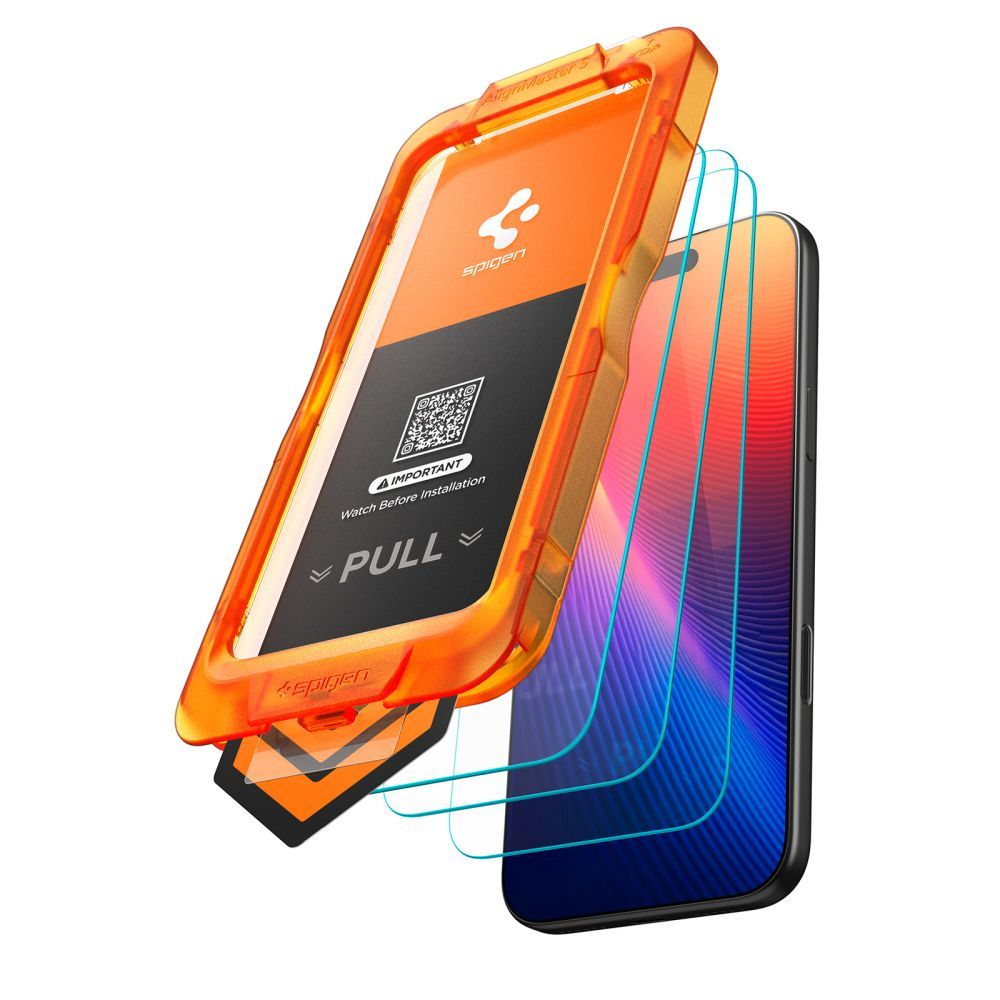 Pellicola Protettiva Schermo Spigen GlastR Align Master Slim per Apple iPhone 17 Pro Max, Vetro Temperato, Full Glue, Set 3 pezzi