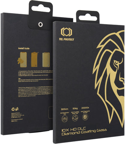 Pellicola protettiva per schermo Tel Protect 10X HD DLC Diamond Coating per Apple iPhone 17e / 16e / 14 / 13 Pro / 13, Vetro temperato, Full Glue, Nera