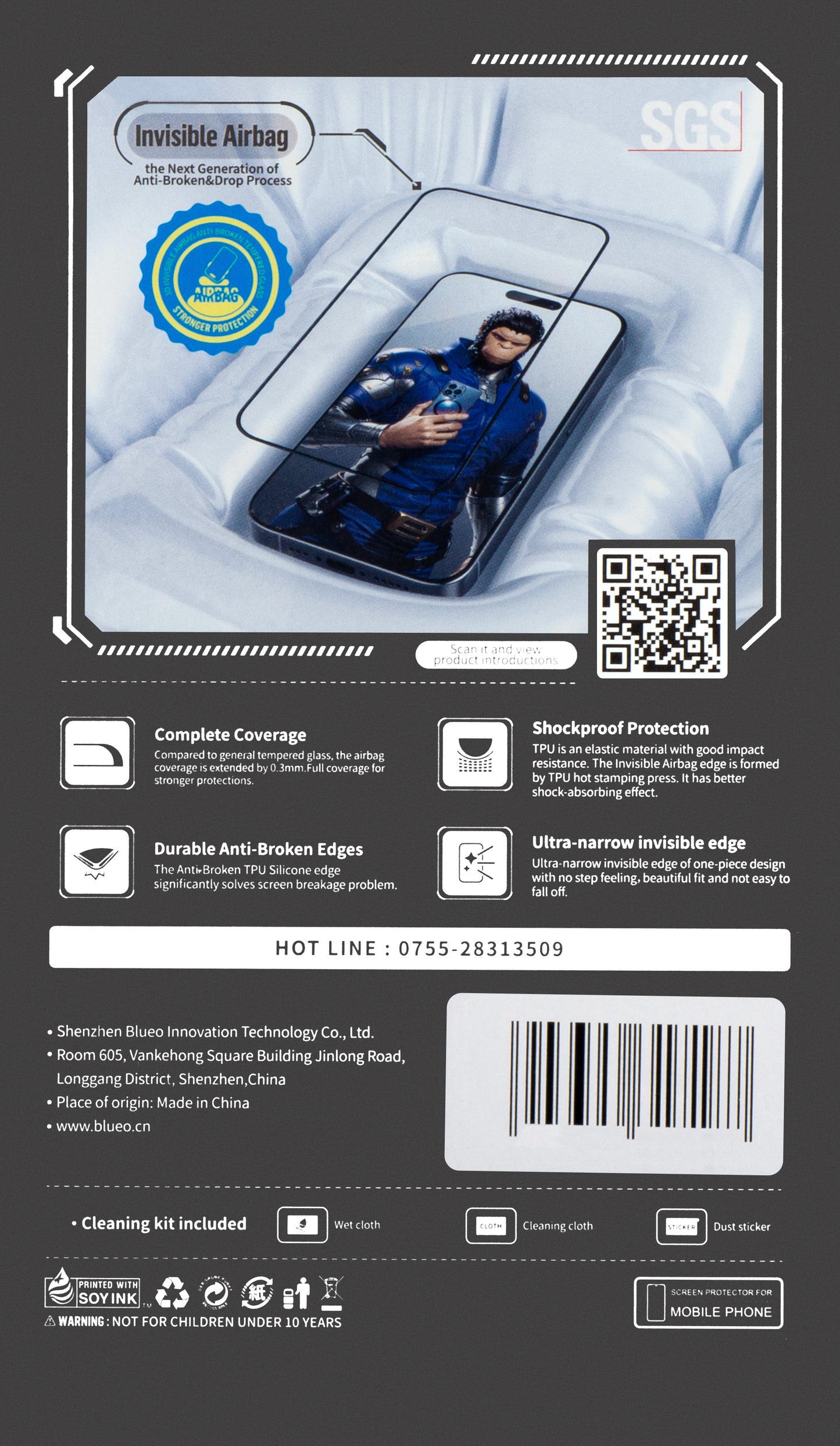 Schutzfolie Blueo Anti-broken für Apple iPhone 16 Pro Max, Gehärtetes Glas, Vollverklebung, 5D, Schwarz
