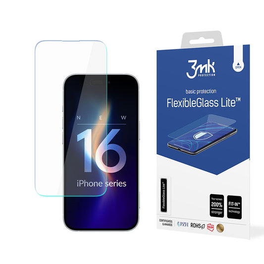 Pellicola protettiva per schermo 3MK FlexibleGlass Lite per Apple iPhone 16 Pro Max, Vetro Flessibile, Colla Completa