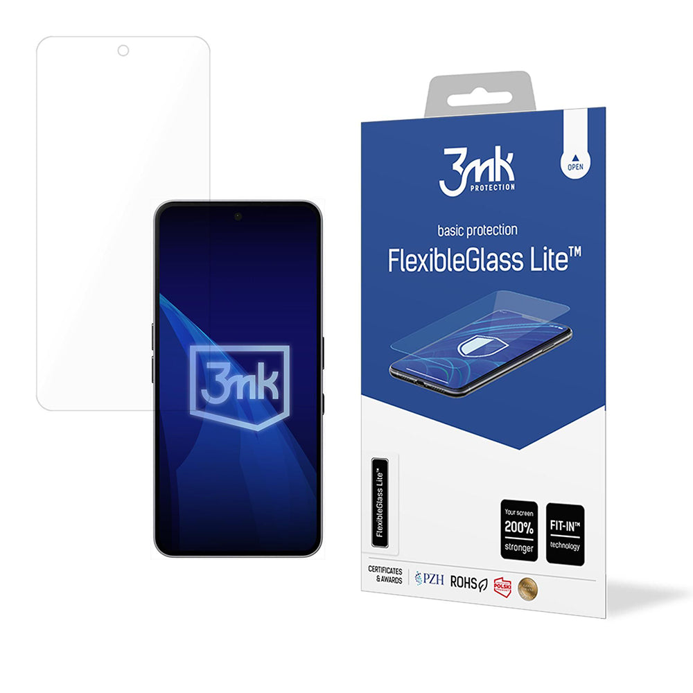 3MK FlexibleGlass Lite Displayschutzfolie für Nothing Phone (3a) / Phone (3a) Pro, Flexibles Glas, Vollflächig Klebend