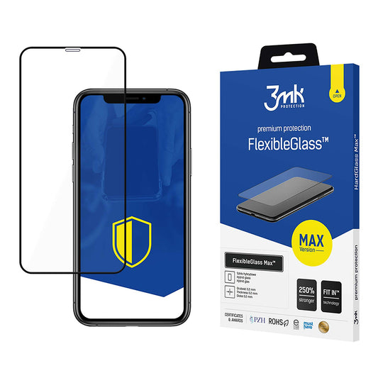 Pellicola protettiva per schermo 3MK FlexibleGlass Max per Apple iPhone 11 / XR, Vetro Flessibile, Colla Totale, Nera