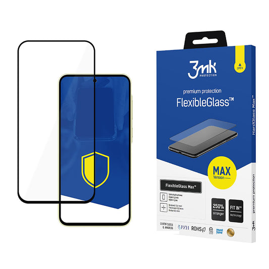 3MK FlexibleGlass Max Displayschutzfolie für Samsung Galaxy A35 5G A356, Flexibles Glas, Vollkleber, Schwarz