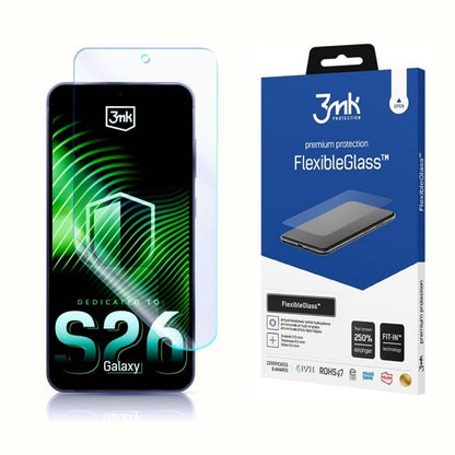 Film de protection d'écran 3MK FlexibleGlass pour Samsung Galaxy S26, Verre Flexible, Full Glue, Transparent