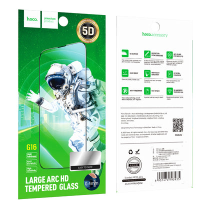 Film de protection écran HOCO G16 pour Apple iPhone 14 Pro Max, Verre Trempé, Full Glue, 5D, Noir.