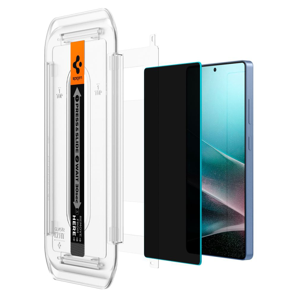 Pellicola protettiva per schermo Privacy Spigen GlastR EZ FIT HD per Samsung Galaxy S25 Ultra S938, Vetro temperato, Colla completa, Set 2 pezzi AGL09335