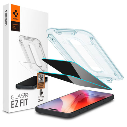 Film de protection écran Privacy Spigen GlastR EZ FIT pour Apple iPhone 16 / 15, Verre Trempé, Full Glue, Lot de 2 pièces