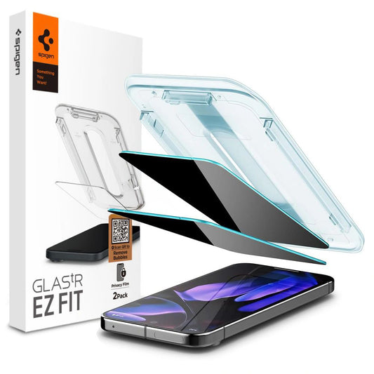 Film de protection d'écran Privacy Spigen GlastR EZ FIT pour Google Pixel 9 Pro XL, Verre trempé, Collage complet, Lot de 2 pièces AGL09313