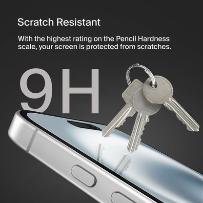 Film de protection d'écran Belkin ScreenForce TemperedGlass pour Apple iPhone 16 / 15 / 14 Pro, Verre trempé, Collage complet OVA135zz