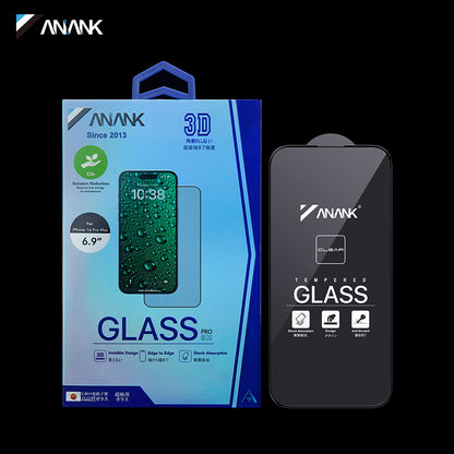 Pellicola protettiva per schermo Anank 3X Rinforzata Invisibile per Apple iPhone 16 Pro Max, Vetro Temperato, Colla Completa, 3D, Nera