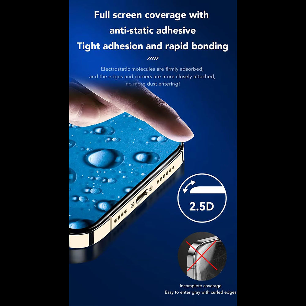 Film de protection d'écran Anank 3X Renforcé pour Apple iPhone 14 Pro, Verre Trempé, Collage Complet, 2.5D, Noir