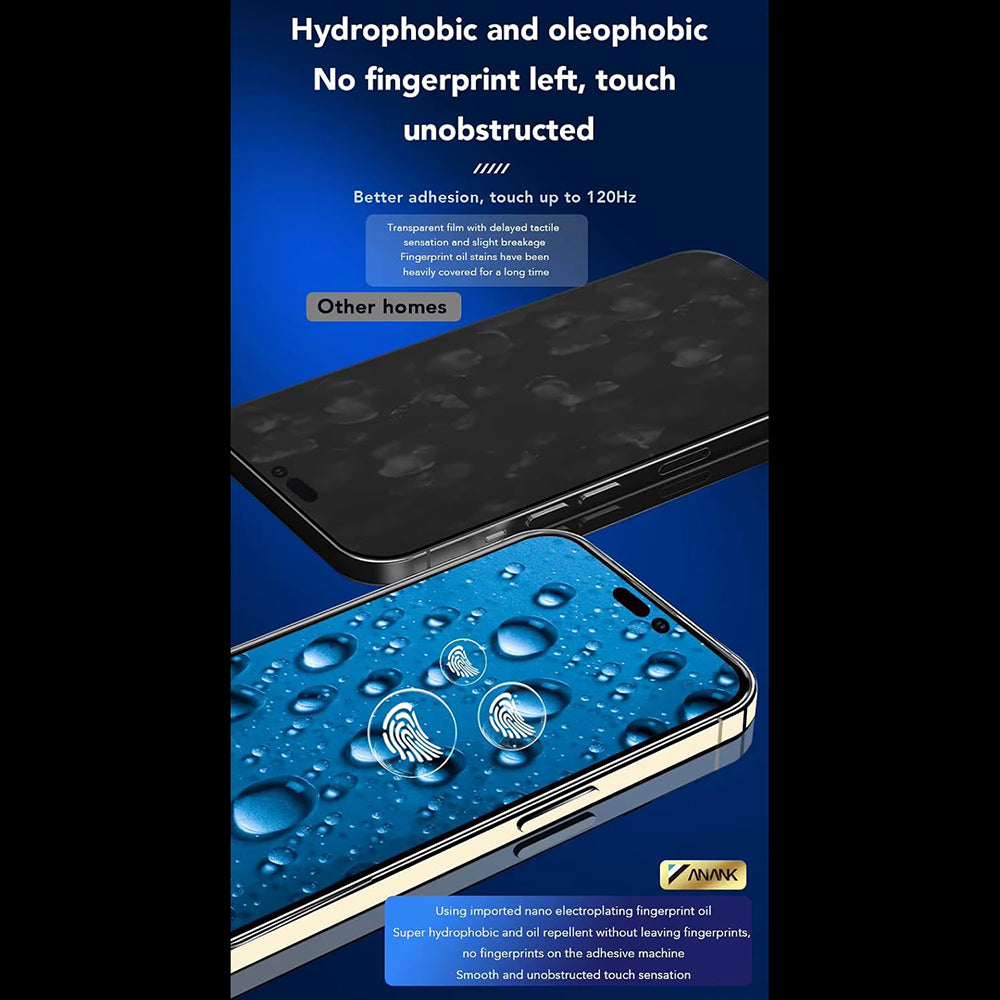 Film de protection d'écran Anank 3X Renforcé pour Apple iPhone 14 Pro, Verre Trempé, Collage Complet, 2.5D, Noir